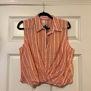 Kut from the Kloth Orange Striped Renata Front Twist Sleeveless Blouse